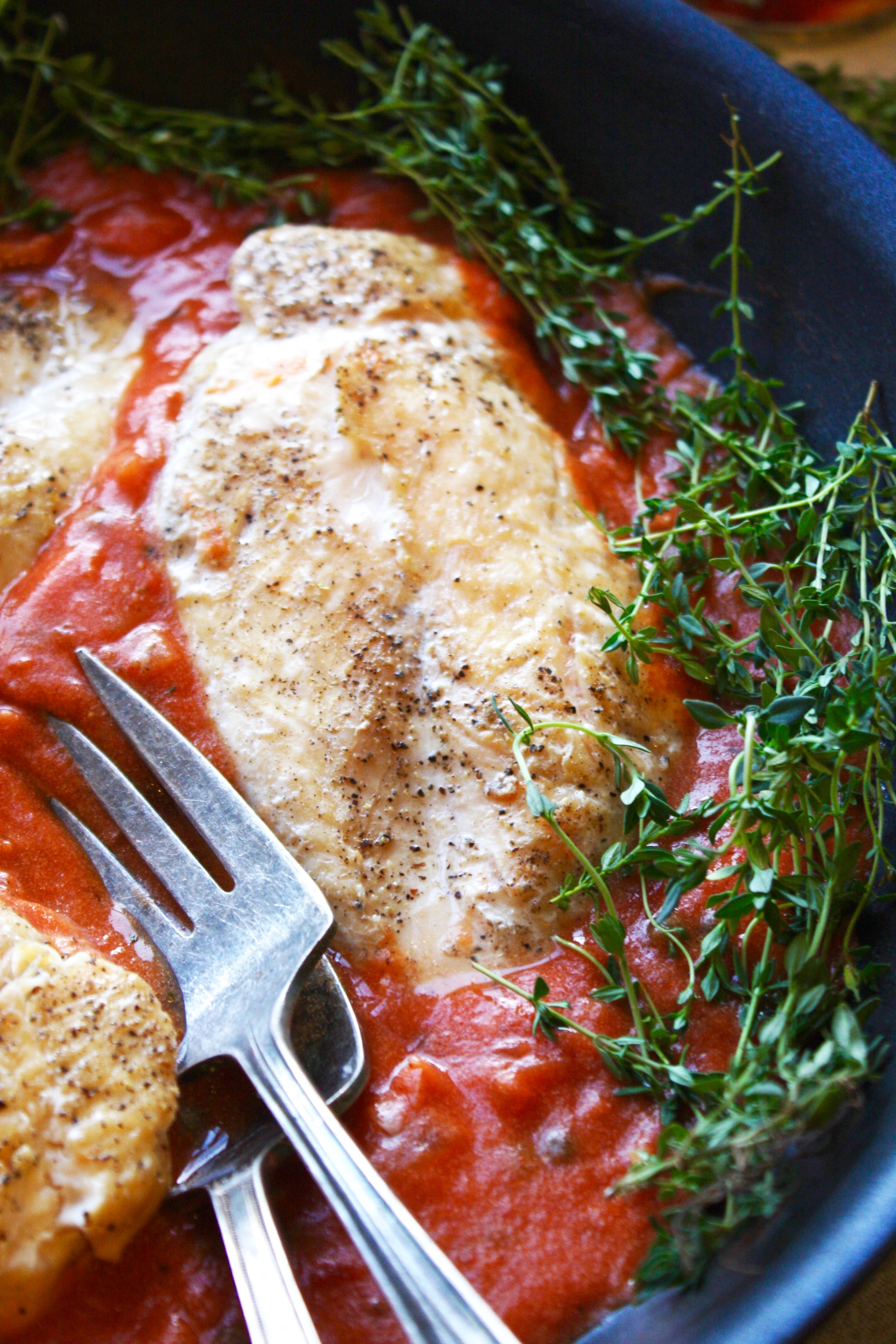 Baked Chicken With Tomato Cream Sauce And Capers